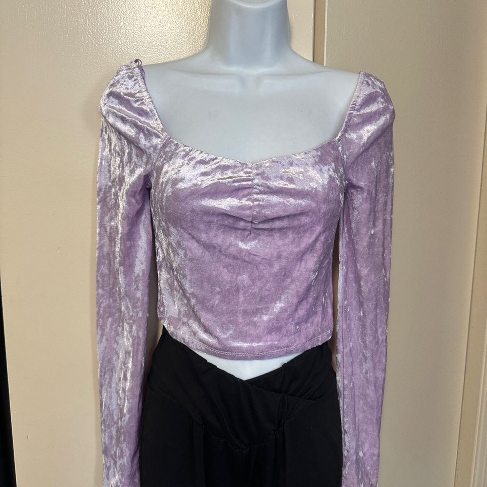 Lavender Crushed Velvet Long Sleeve Top